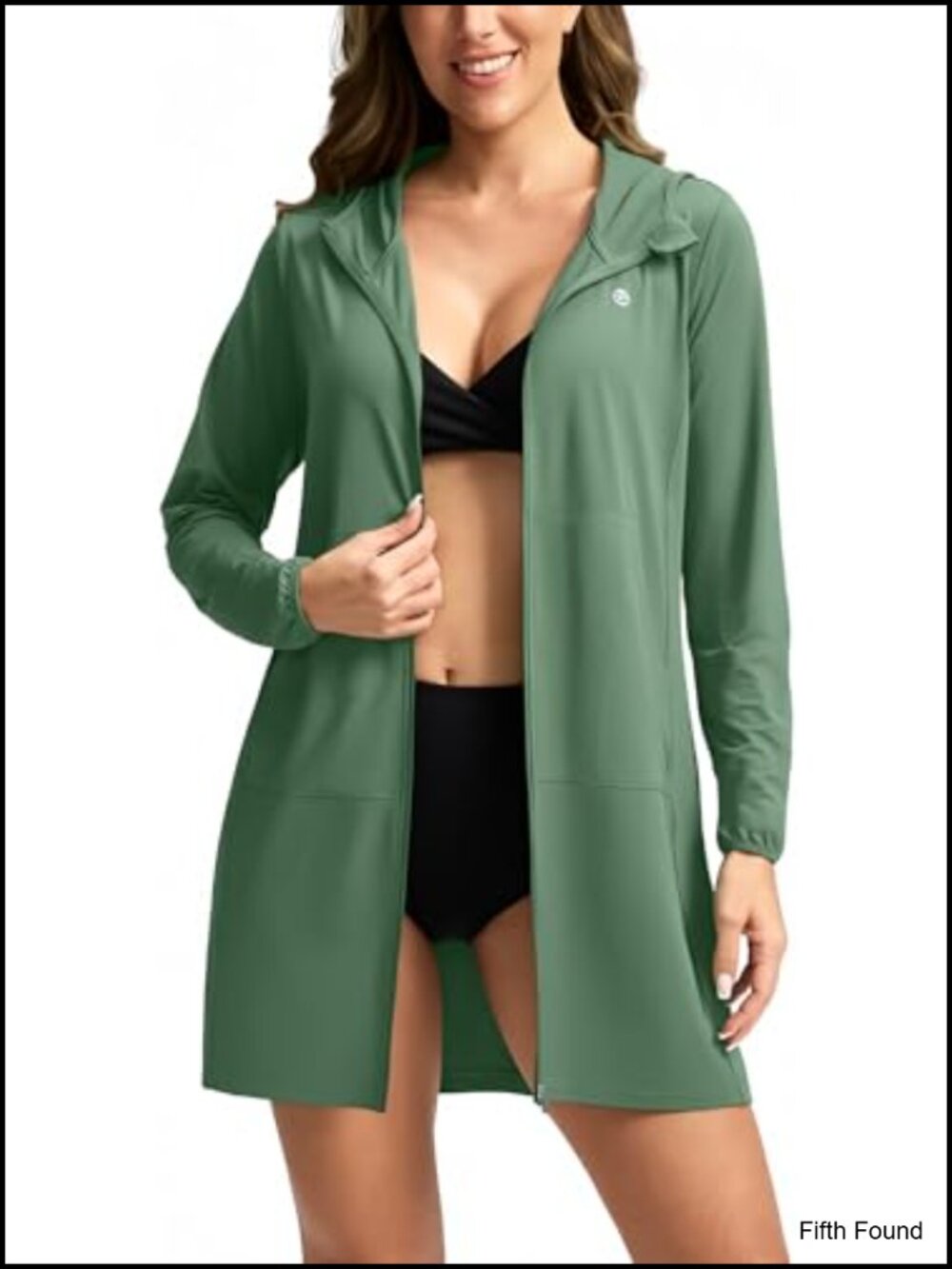 UPF 50+ Swim Cover Up Long Sleeve Hooded Full Zip Sun Protection Rash Guard